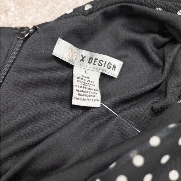 Love & Design Black Polka Dot Dress One Shoulder, Size L - Picture 4 of 4